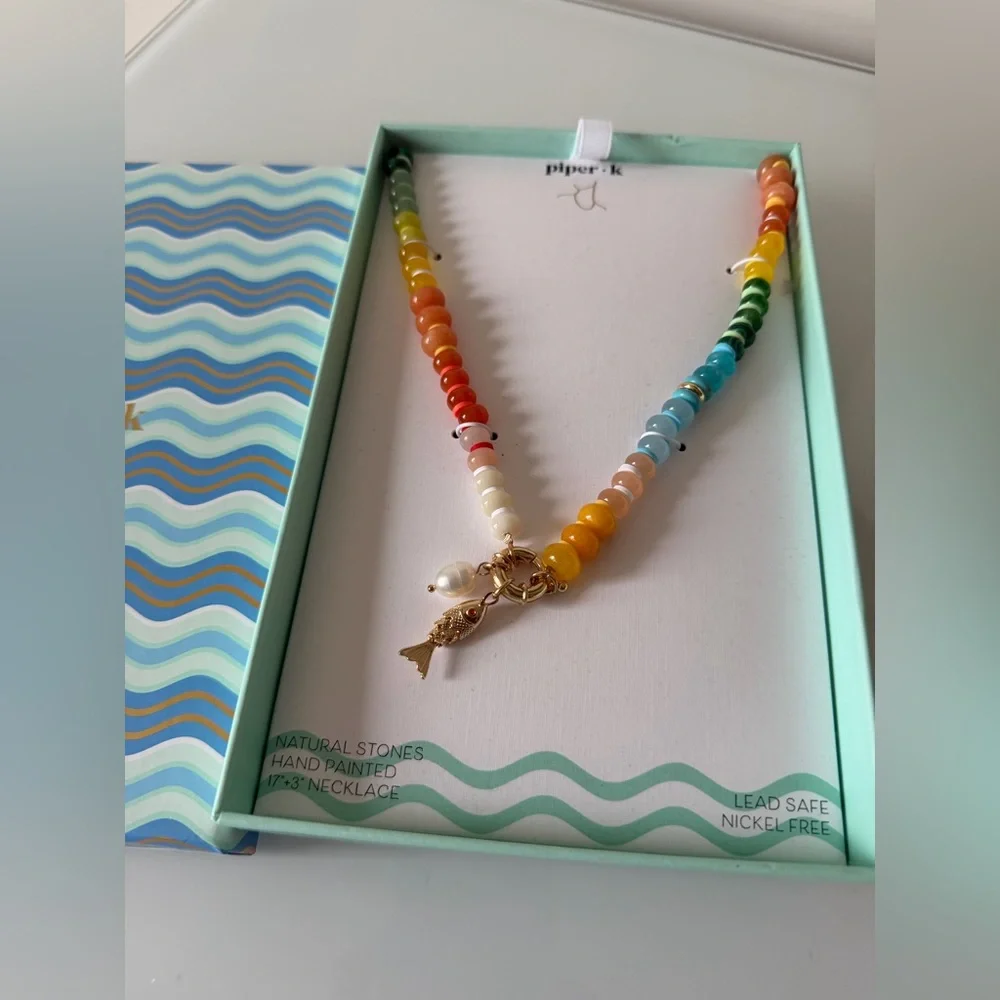 Viral Piper K Fish charm colorful Beaded Necklace - Picture 2 of 2